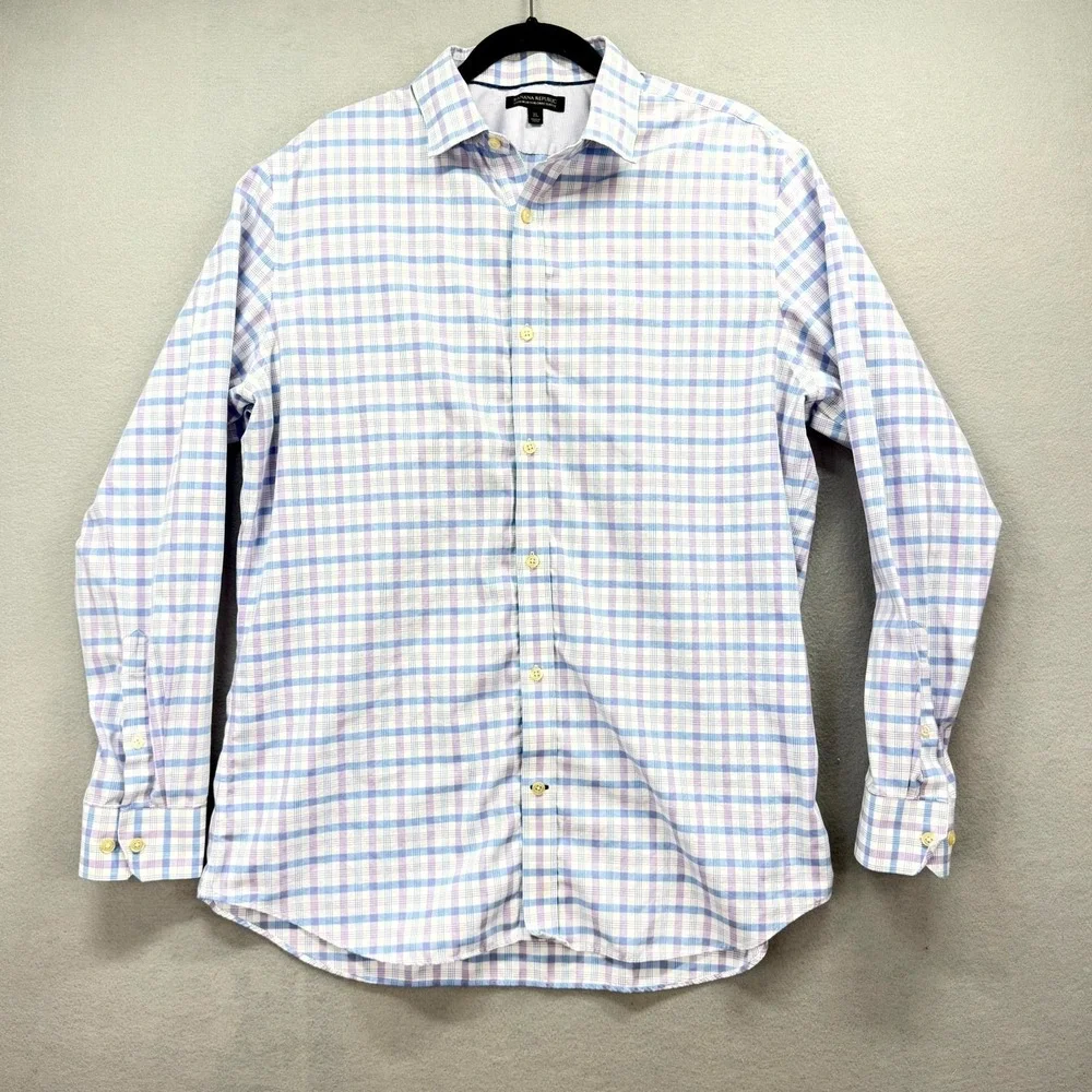 Banana Republic Shirt Mens XL Check Plaid Non-Iron Tailored Slim Fit Button Up